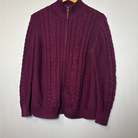 L.L. Bean Sweaters - L.L Bean Women’s Cable Knit Zipper Front  Cardigan Purple- Size Large